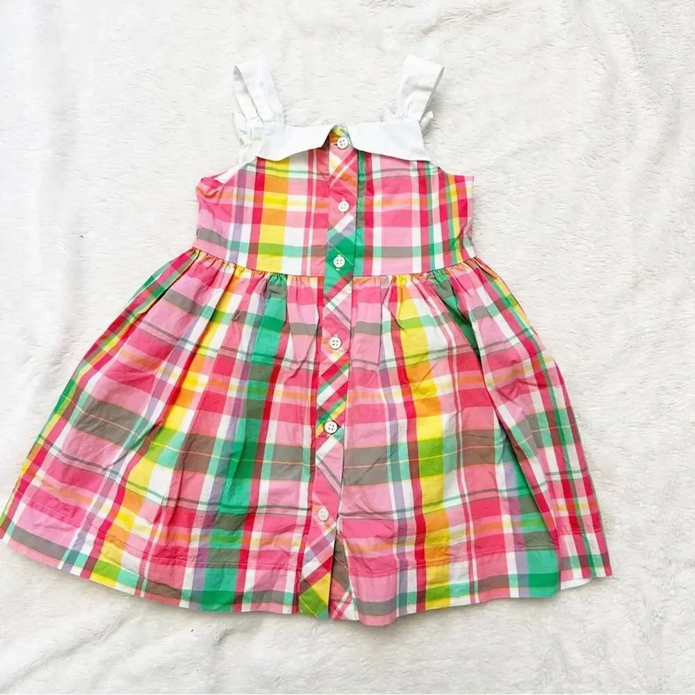 Janie and Jack Pink Plaid Dress sz 6-12 m happy in madras Sun Dress